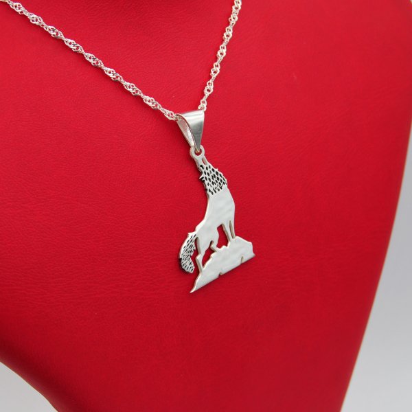 Gümüş Özel Tasarım Kurt Kolye