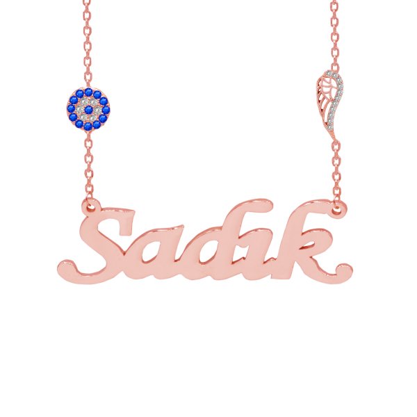 Gümüş Melek Kanatlı Nazar Boncuklu İsimli Kolye