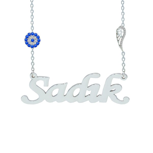 Gümüş Melek Kanatlı Nazar Boncuklu İsimli Kolye