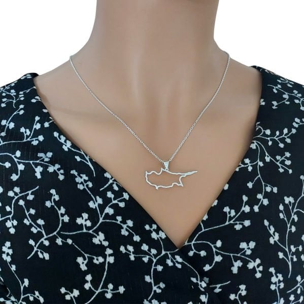 Gümüş Özel Tasarım Kıbrıs Haritası Kolye