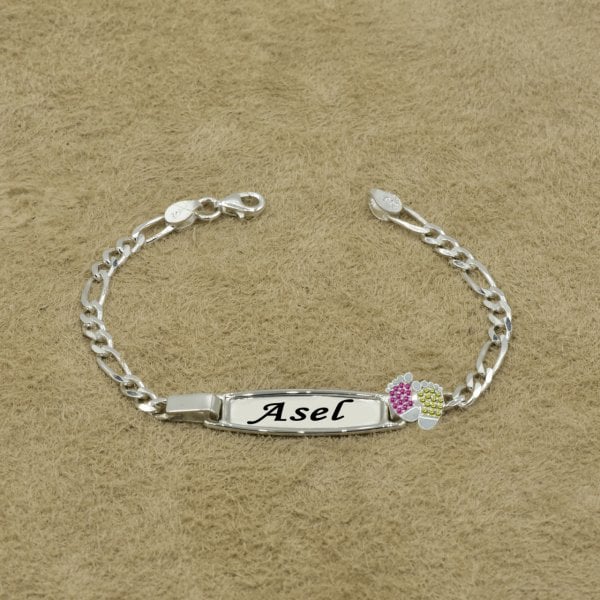 Gümüş Plaka Patikli İsimli Bebek Bileklik