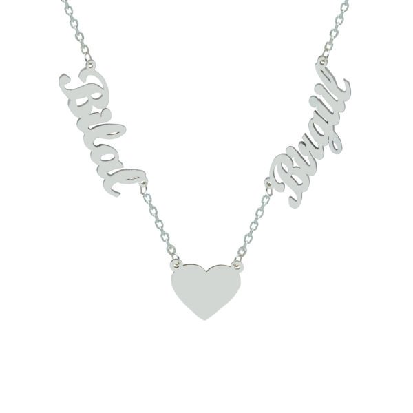 Gümüş Kalpli 2 İsimli Aile Kolyesi