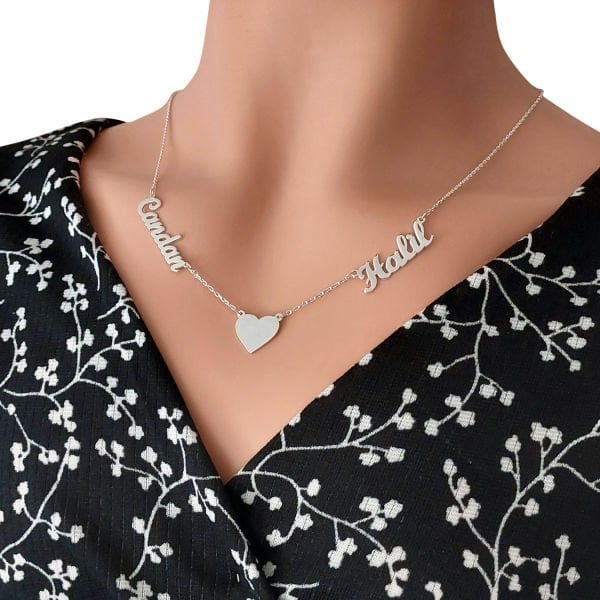 Gümüş Kalpli 2 İsimli Aile Kolyesi