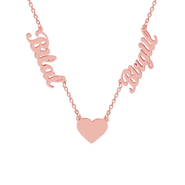 Gümüş Kalpli 2 İsimli Aile Kolyesi