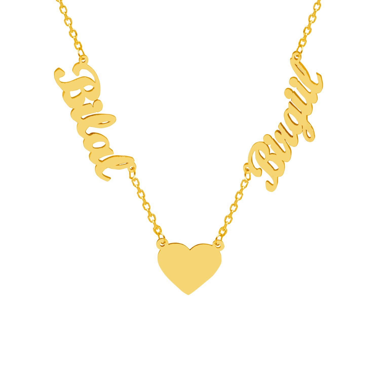 Gümüş Kalpli 2 İsimli Aile Kolyesi