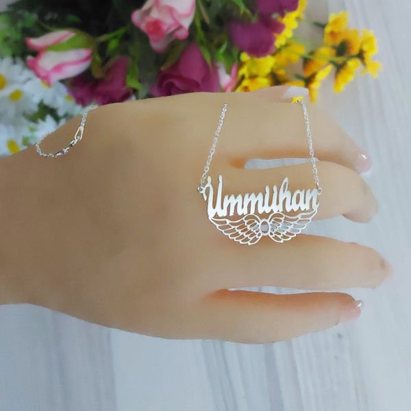 Gümüş Melek Kanatlı İsimli Kolye