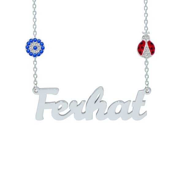 Gümüş Nazarlıklı Uğur Böcekli İsimli Kolye