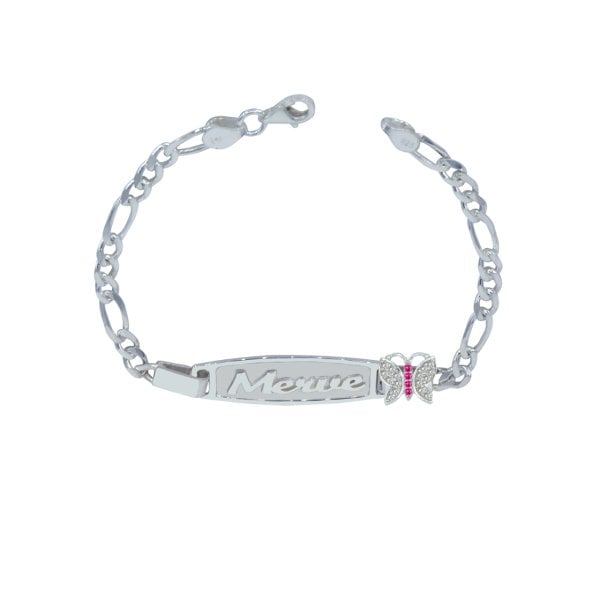 Gümüş Plakalı Kelebekli İsimli Bebek Künye