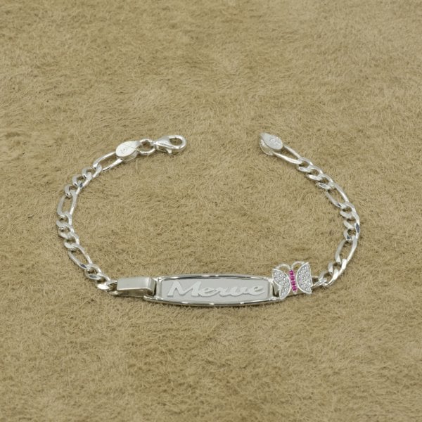 Gümüş Plakalı Kelebekli İsimli Bebek Künye