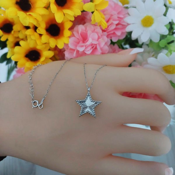 Gümüş Kalemli Yıldız Kolye