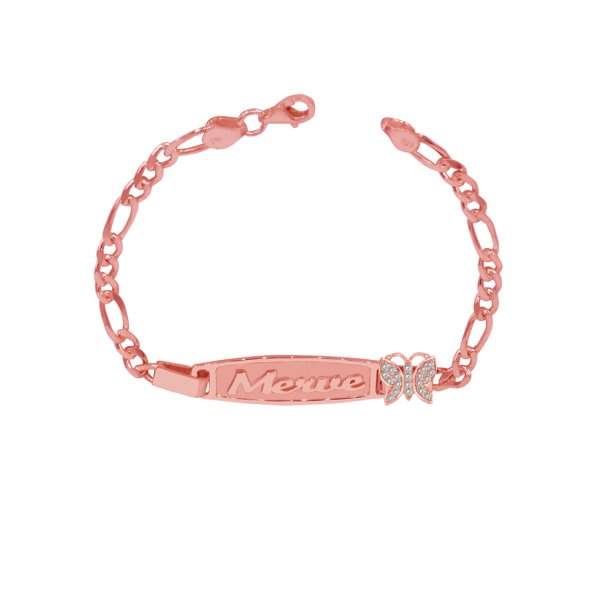 Gümüş Plaka Kelebekli İsimli Bebek Bileklik