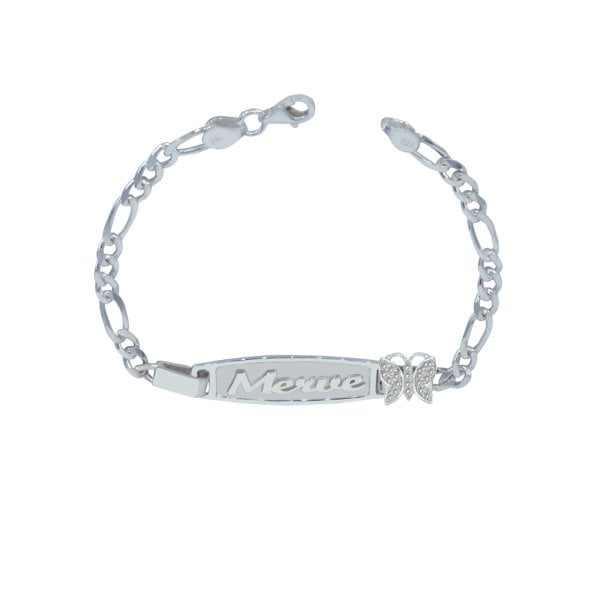 Gümüş Plaka Kelebekli İsimli Bebek Bileklik