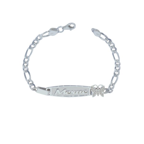 Gümüş Plaka Kelebekli İsimli Bebek Bileklik