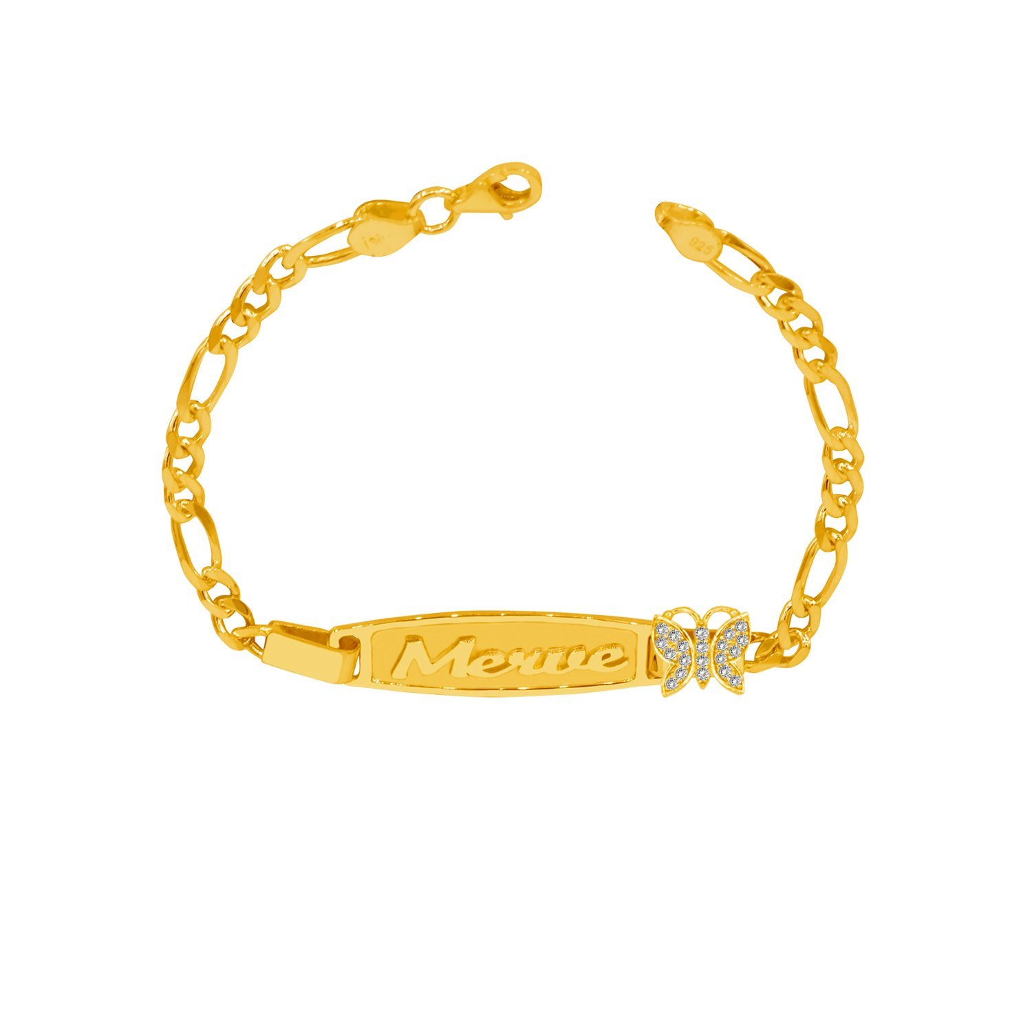 Gümüş Plaka Kelebekli İsimli Bebek Bileklik