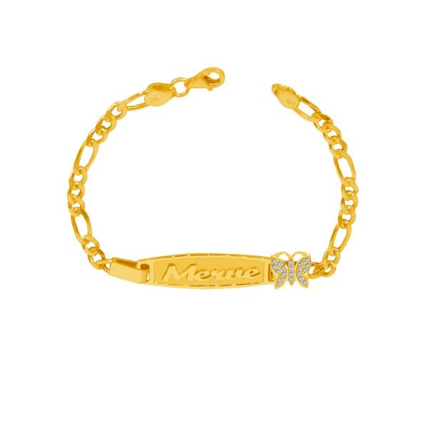 Gümüş Plaka Kelebekli İsimli Bebek Bileklik