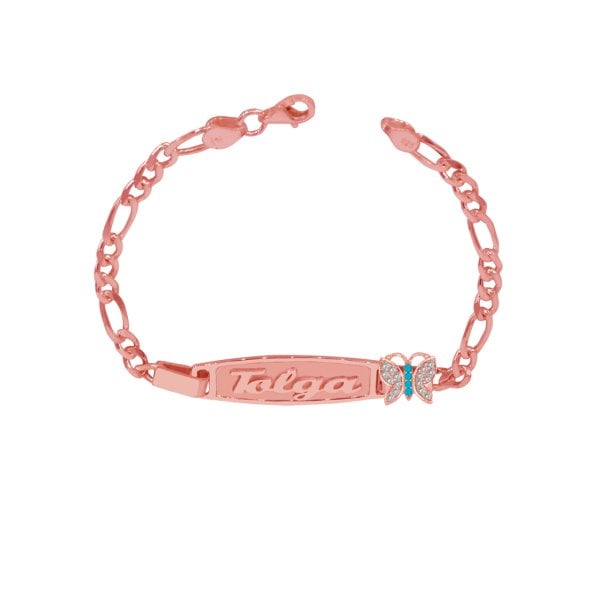 Gümüş Plaka Kelebekli İsimli Çocuk Bileklik