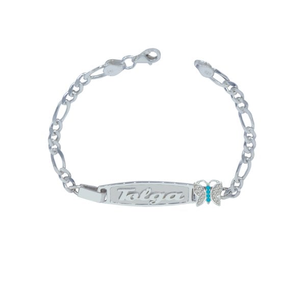 Gümüş Plaka Kelebekli İsimli Çocuk Bileklik