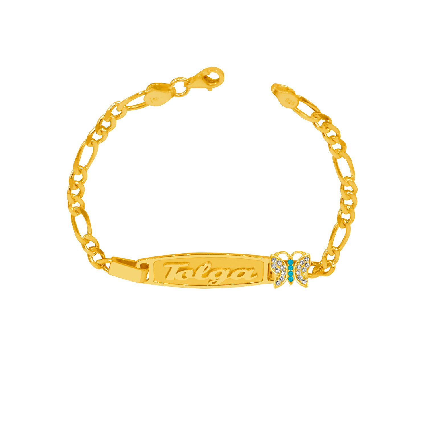 Gümüş Plaka Kelebekli İsimli Çocuk Bileklik