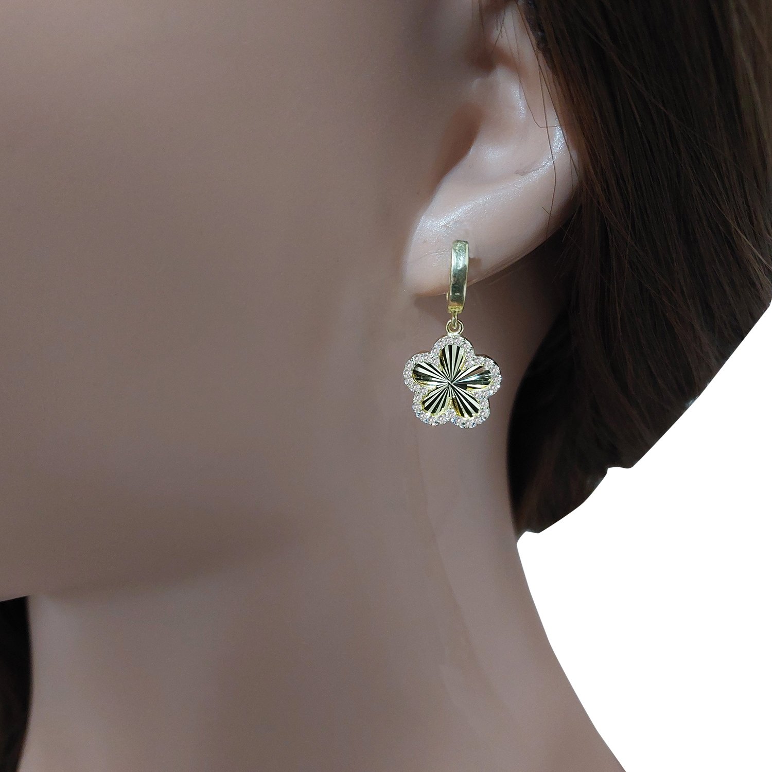 Gümüş Taşlı Kalemli Papatya Küpe