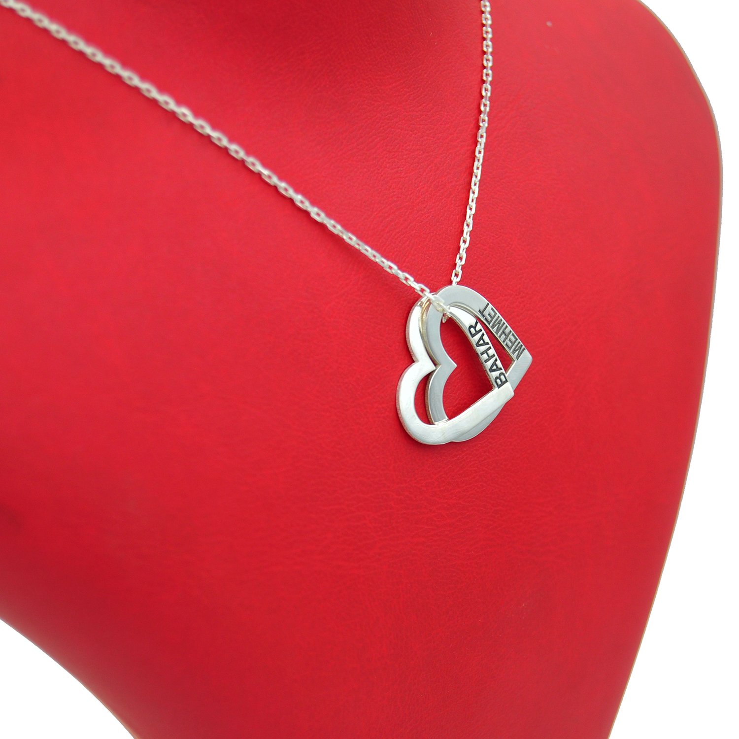 Gümüş Özel Tasarım 2 Kalpli İsimli Kolye