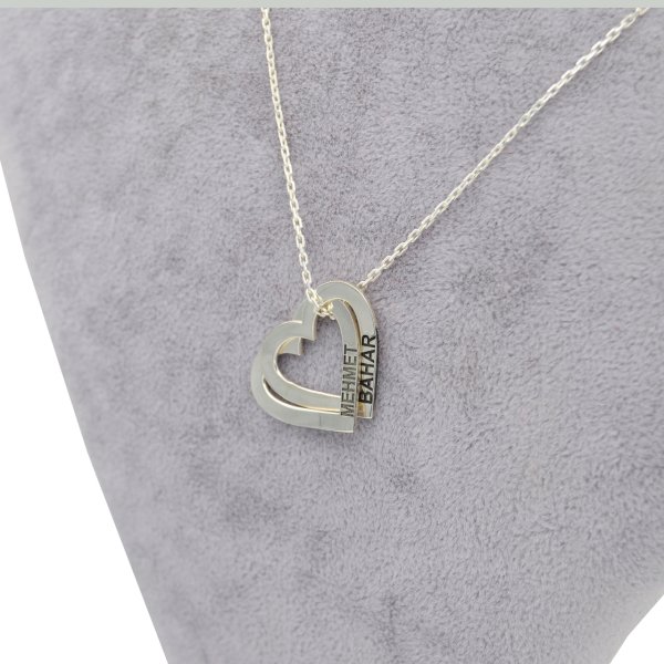 Gümüş Özel Tasarım 2 Kalpli İsimli Kolye