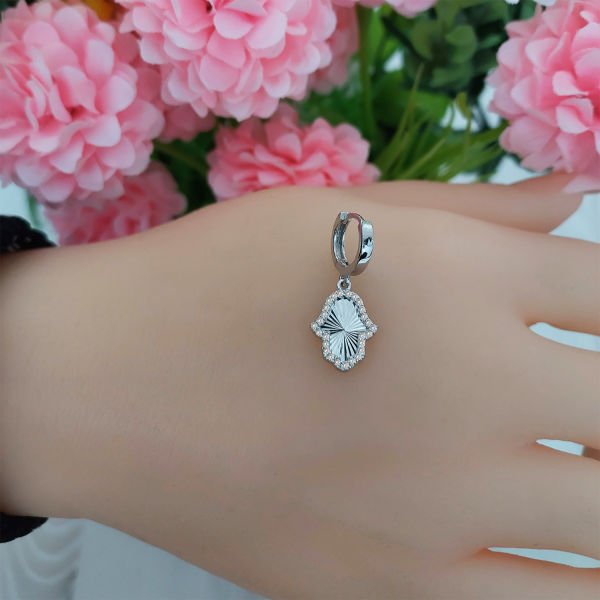 Gümüş Taşlı Kalemli El Figürlü Küpe