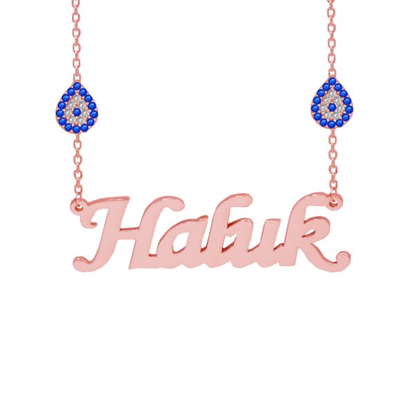 Gümüş Damla Nazar Boncuklu İsimli Kolye