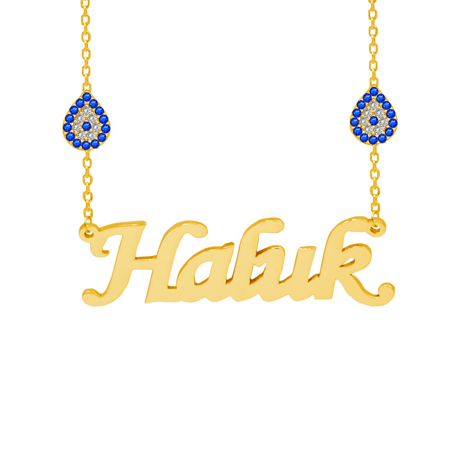 Gümüş Damla Nazar Boncuklu İsimli Kolye