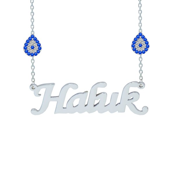 Gümüş Damla Nazar Boncuklu İsimli Kolye
