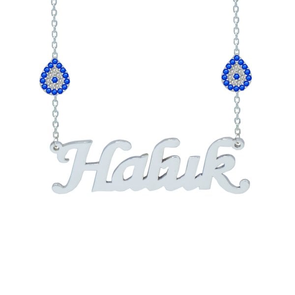 Gümüş Damla Nazar Boncuklu İsimli Kolye