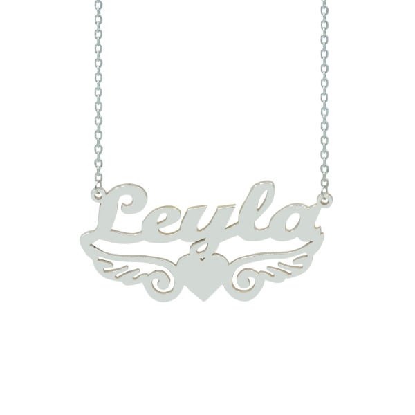 Gümüş Melek Kanat Kalpli Altı Desenli İsimli Kolye