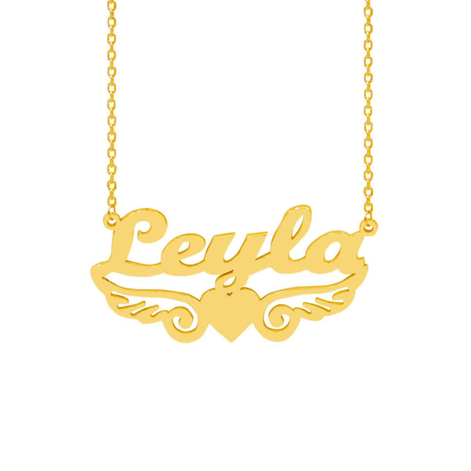 Gümüş Melek Kanat Kalpli Altı Desenli İsimli Kolye