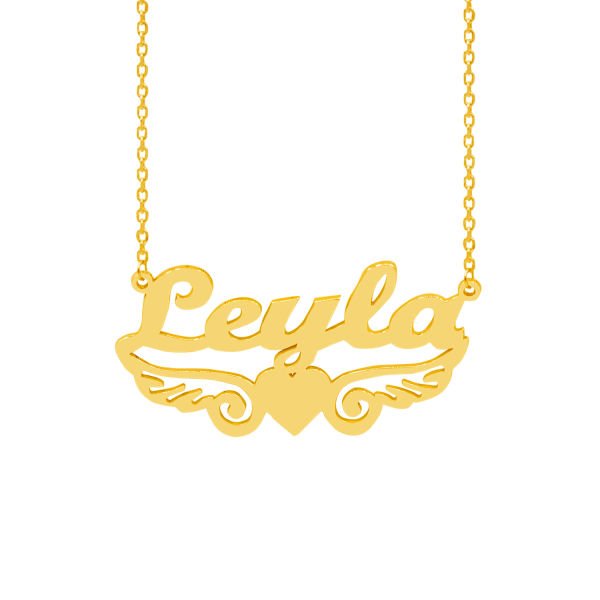 Gümüş Melek Kanat Kalpli Altı Desenli İsimli Kolye