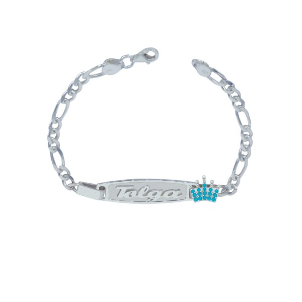 Gümüş Plaka Taçlı İsimli Çocuk Bileklik