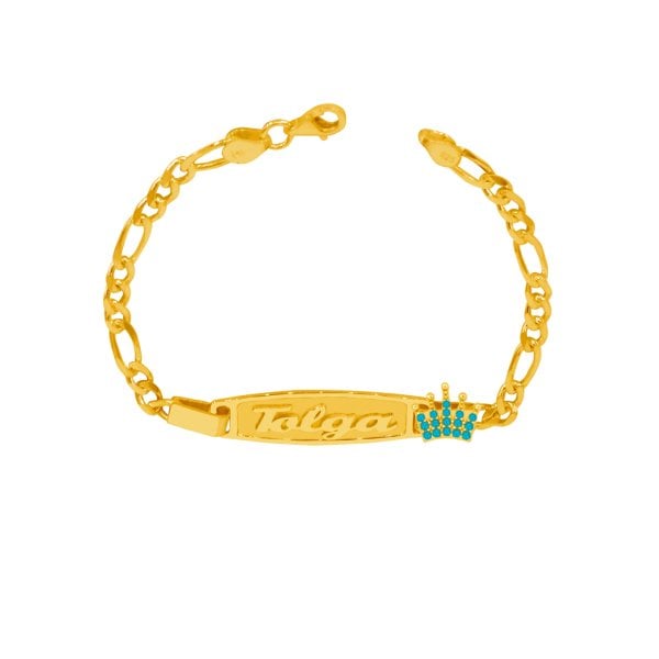 Gümüş Plaka Taçlı İsimli Çocuk Bileklik