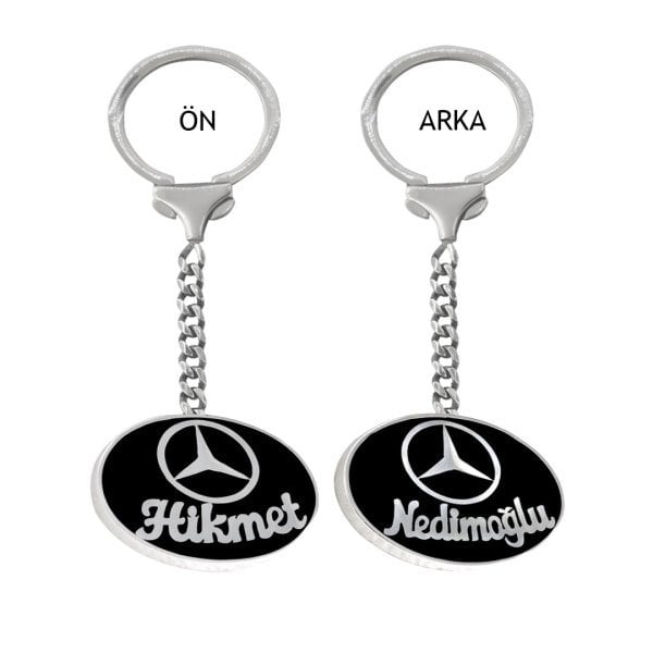 Gümüş Mineli Mercedes Armalı İsimli Anahtarlık