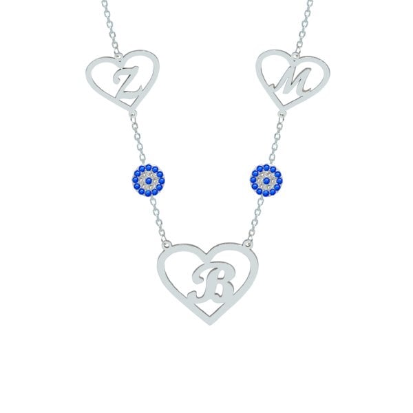 Gümüş Kalpli Özel Tasarım Harfli Kolye
