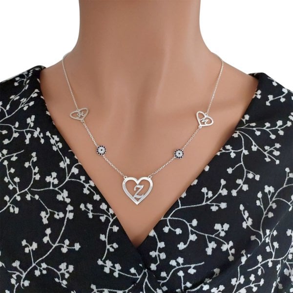 Gümüş Kalpli Özel Tasarım Harfli Kolye