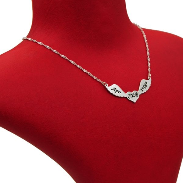 Gümüş Taşsız Melek Kanat Ortası İsimli Kolye