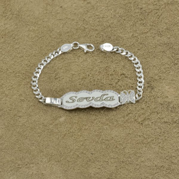 Gümüş Kelebekli Kız Çocuk İsimli Künye