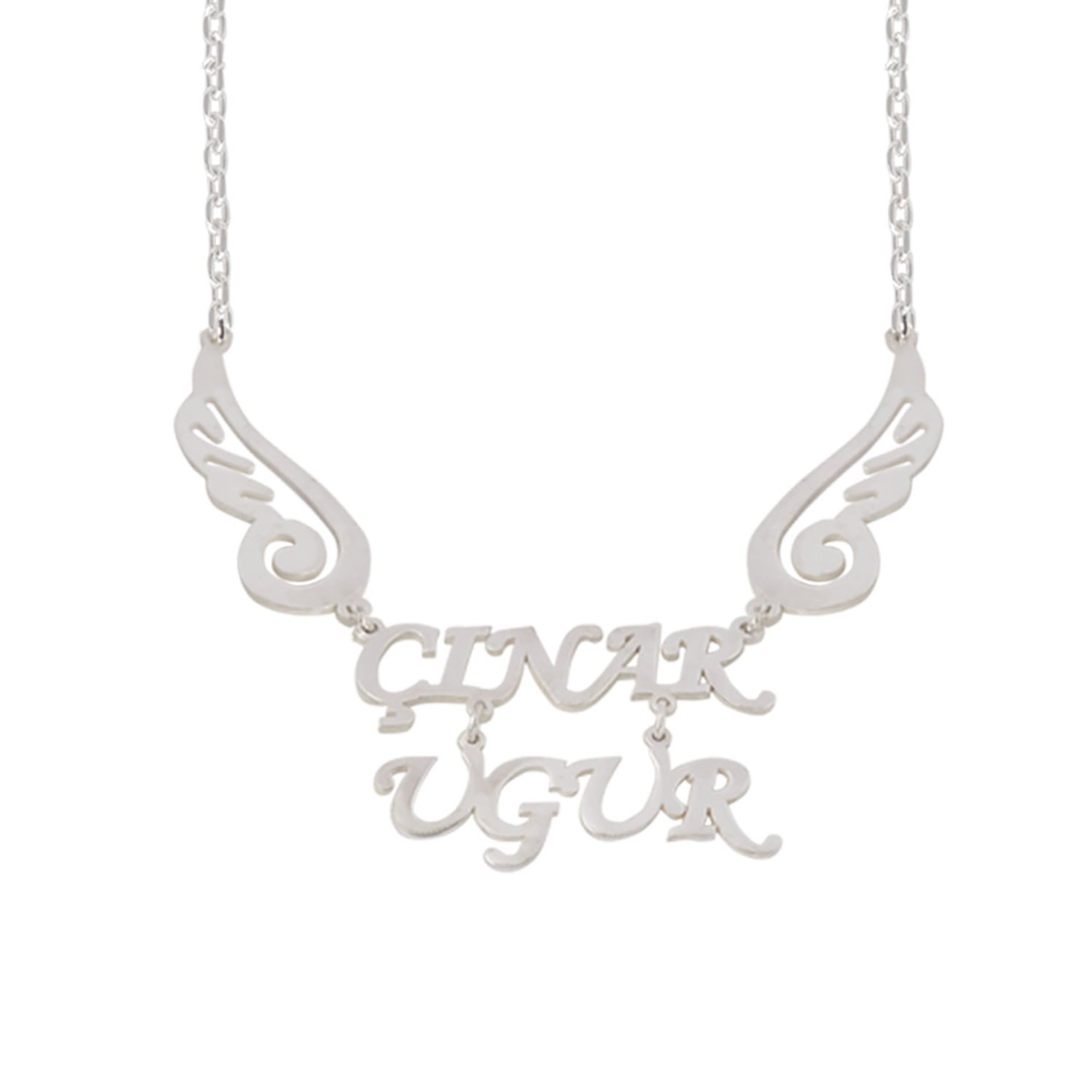 Gümüş Melek Kanat Ortası 2 İsimli Kolye