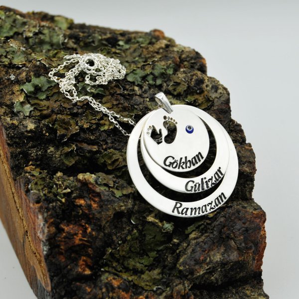 Gümüş Özel Tasarım 3 Halkalı İsimli Kolye