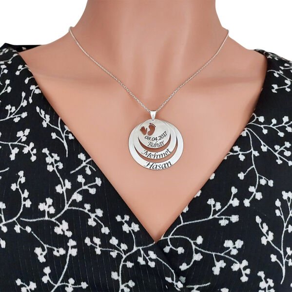 Gümüş Özel Tasarım 3 Halkalı İsimli Kolye