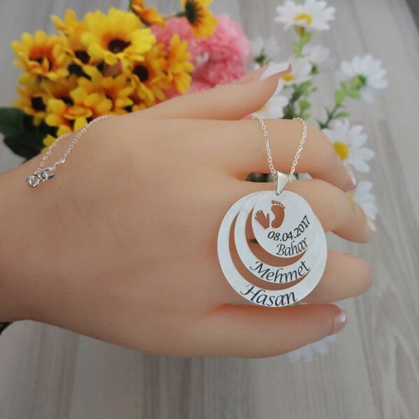Gümüş Özel Tasarım 3 Halkalı İsimli Kolye