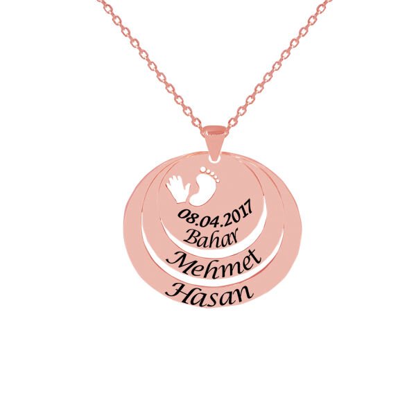 Gümüş Özel Tasarım 3 Halkalı İsimli Kolye