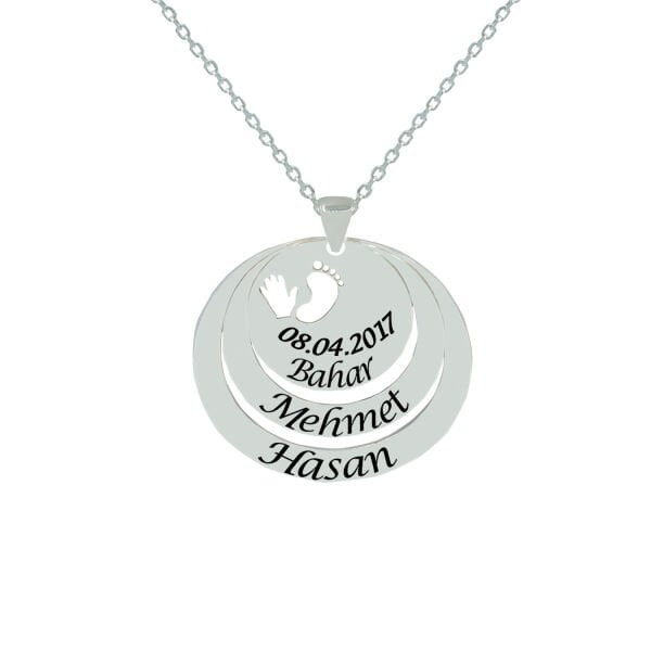 Gümüş Özel Tasarım 3 Halkalı İsimli Kolye
