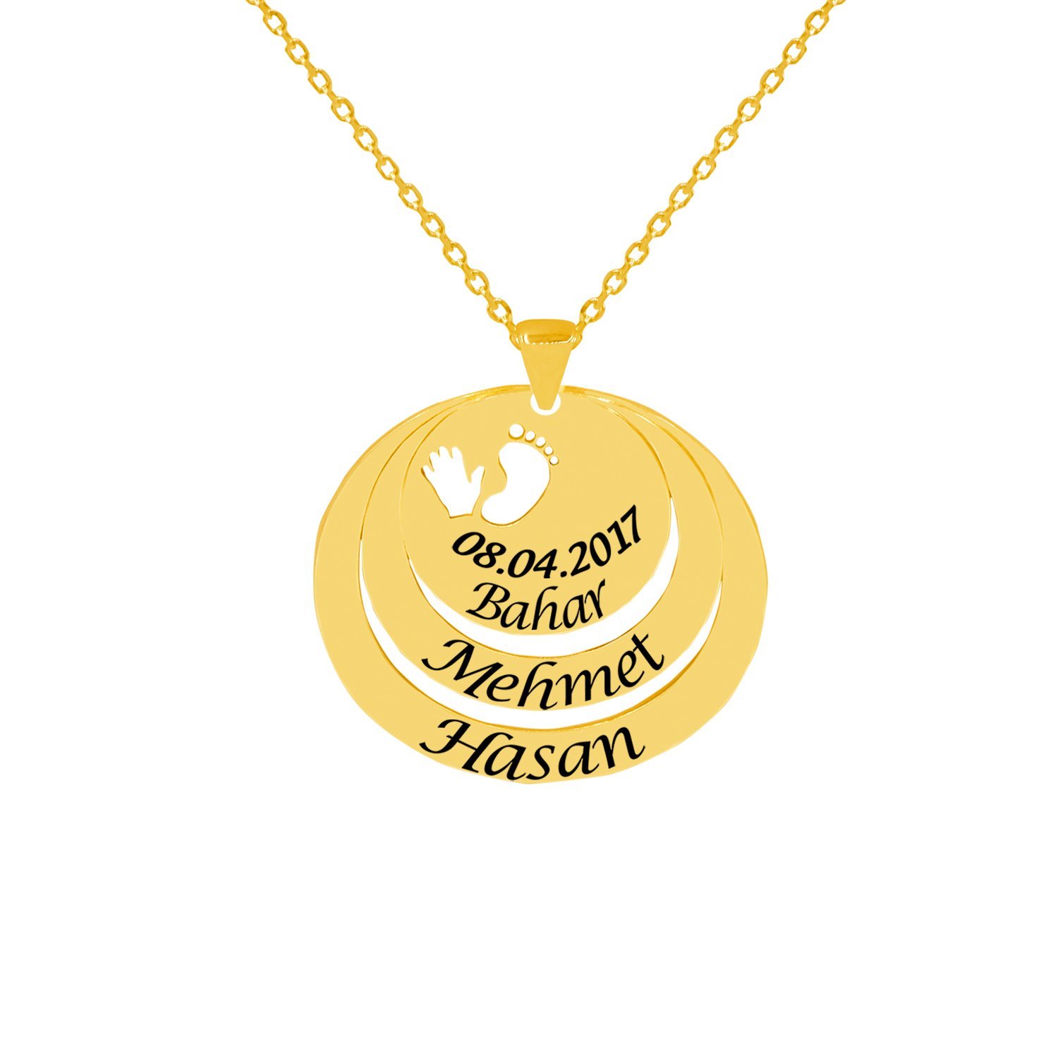 Gümüş Özel Tasarım 3 Halkalı İsimli Kolye