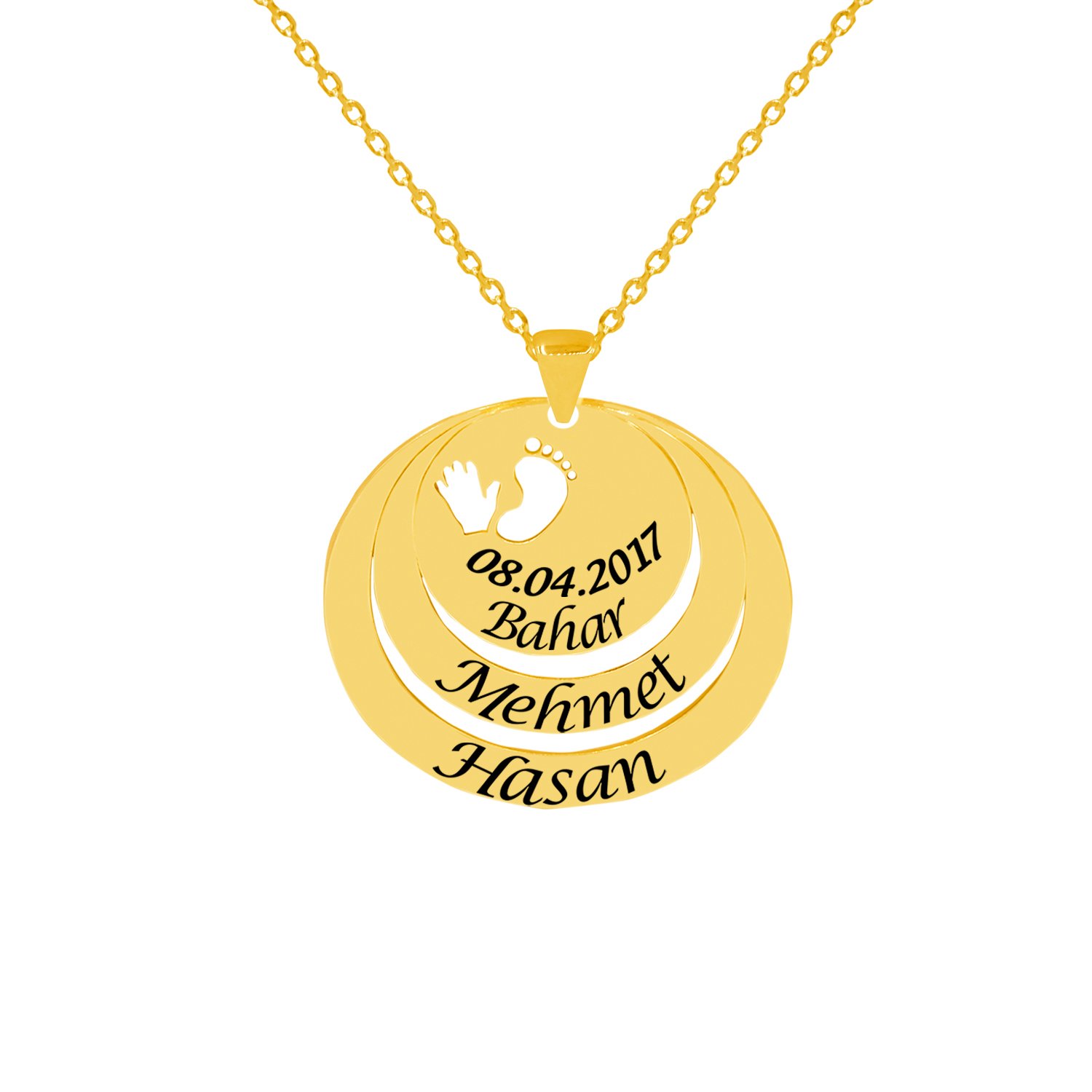 Gümüş Özel Tasarım 3 Halkalı İsimli Kolye