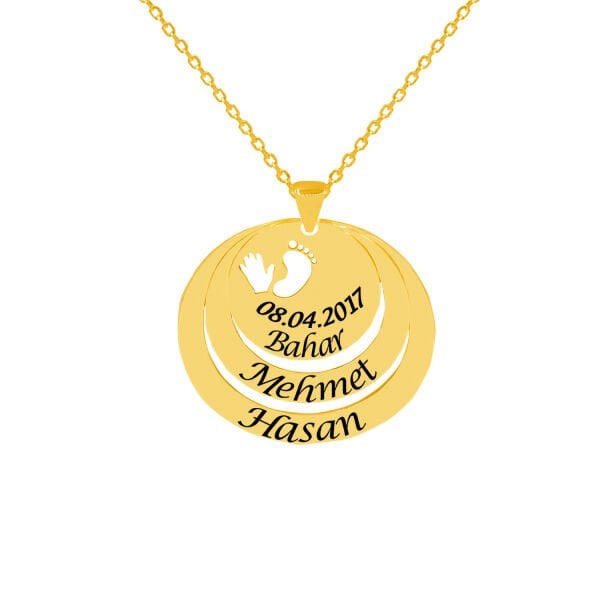 Gümüş Özel Tasarım 3 Halkalı İsimli Kolye