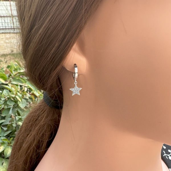 Gümüş Taşlı Minik Yıldız Küpe